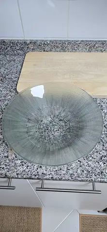 Large Clear Ribbed Glass Decorative Bowl / Fruit Bowl