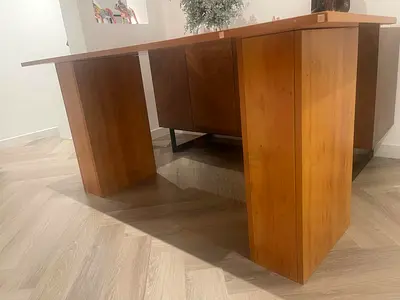 Solid Wood Dining Table with Thick Plank Legs — Good Condition