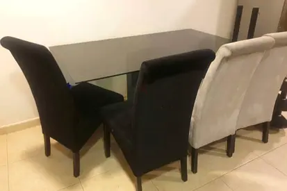 Serious buyers only- Glass dining table + 4 velvet chairs - 160cm x 120 cm