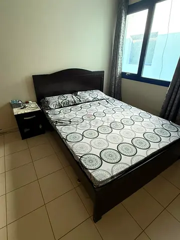 Wooden Double Bed with Headboard and Nightstand - Used, Good Condition