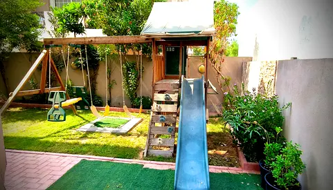 Large Wooden Kids Outdoor Playset – Slide, 2 Swings & Climbing Wall