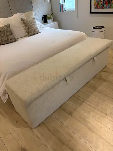 Beige Fabric Storage Ottoman Bench for Bedroom