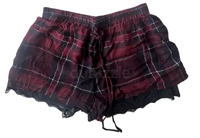 Maroon and black checked women's lounge shorts - size XS, good used condition
