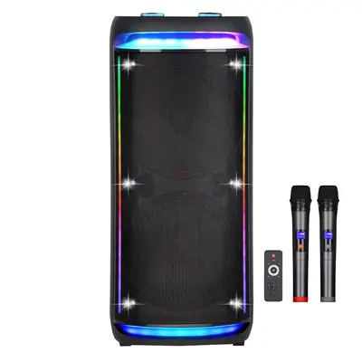 Ndr-930 Portable Bluetooth Speaker with Wireless Microphone, Double 10 Inch RGB Lights Loudspeaker
