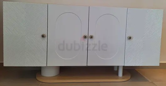 PAN Home White modern low sideboard cabinet with textured doors