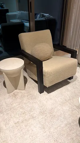 2 Modern boucle lounge chair with 2 side table — excellent condition