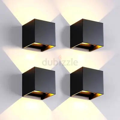 Set of 4 Modern Black Cube Wall Sconces - Up/Down LED Lighting