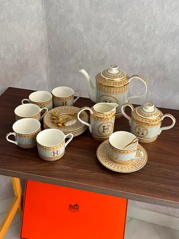 Porcelain Tea Set - 12pcs Elegant Vintage Style (Teapot, Cups, Saucers, Creamer, Sugar)