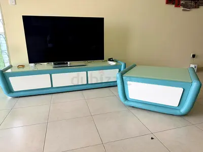 Modern Aqua TV Unit and Side Table Set - Good Condition