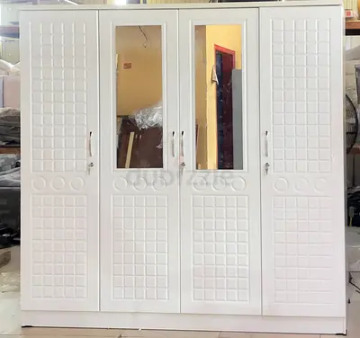 White 4-Door Wardrobe with Mirrors – Good Condition