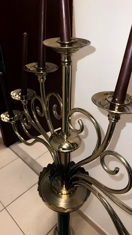Antique Brass Floor Candelabra, 7 Arms, Lion Paw Feet