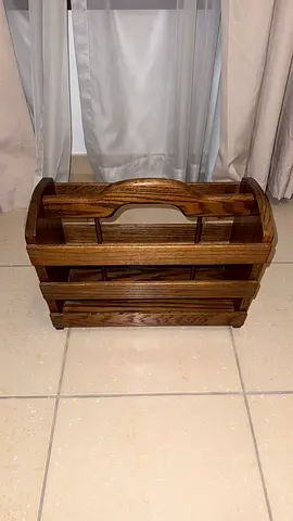 VINTAGE Solid Oak Magazine Rack with Carry Handle