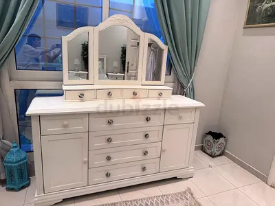 White Country Canvas Style Dresser with Triple Mirror – 160cm Wide – Used (Dubai)