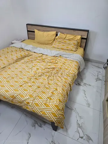 Queen Bed Frame with Headboard and Mattress - Light Wood Finish