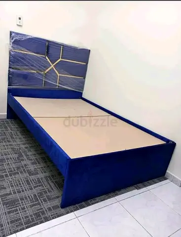 DOUBLE blue upholstered bed frame with headboard - Brand New
