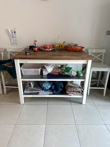 IKEA Wooden Kitchen Island Cart with Storage - Solid Top, White Frame