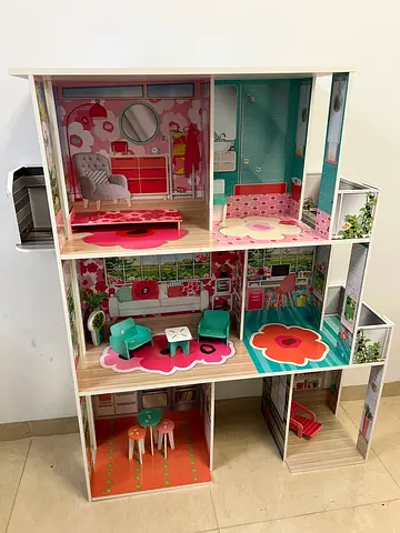Large Wooden Dollhouse with Furniture — 3-Storey Playhouse