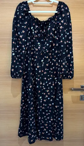 Black floral long sleeve midi dress