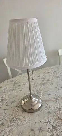 Silver table lamp with white pleated shade - good condition