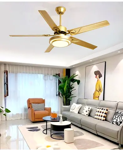 Modern Gold Ceiling Fan with Integrated LED Light — 5-Blade