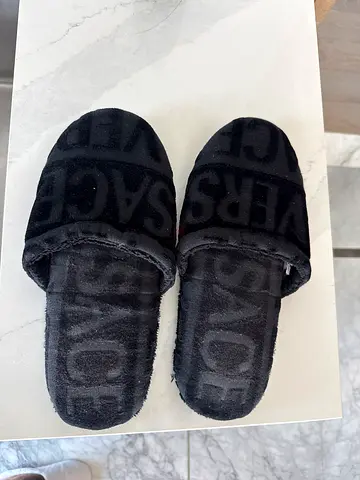 Versace Allover Towel Slippers – Black