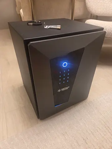 Safe with fingerprint, keypad, keys