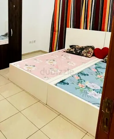 White Wooden Double Bed Frame with Headboard &Bed - Good Condition