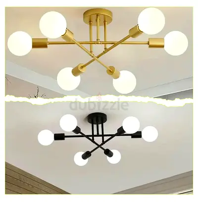 Modern 6-Arm Ceiling Light Fixture / Sputnik Style Chandelier (Gold or Black)