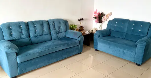 LUXURY BLUE VELVET 3-SEATER & 2- SEATER SOFA SET