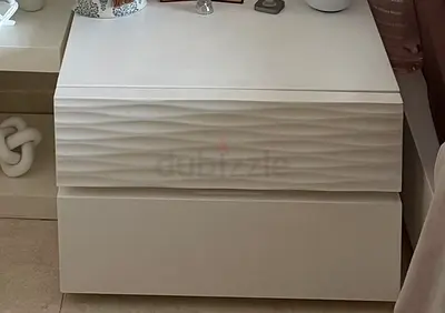White modern bedside nightstand with two drawers