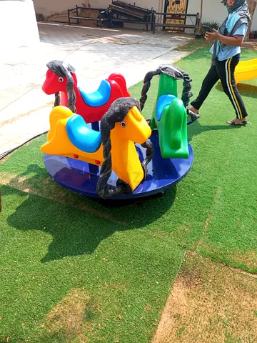 Outdoor Playground Merry-Go-Round with 4 Colorful Horse Seats