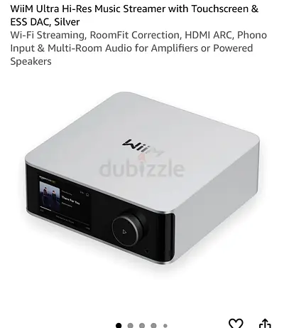 WiiM Ultra Hi-Res Music Streamer with Touchscreen & ESS DAC, Silver Wi-Fi Streaming, RoomFit Correct