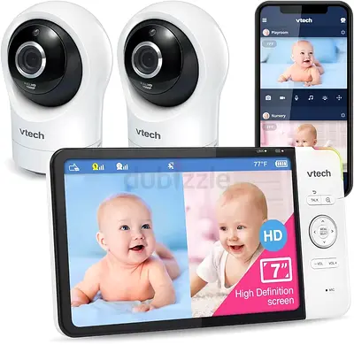 VTech Smart Wi-Fi Baby Monitor with 2 Cameras, 7" HD Color Screen, RM7764-2hd Free App, Pan,