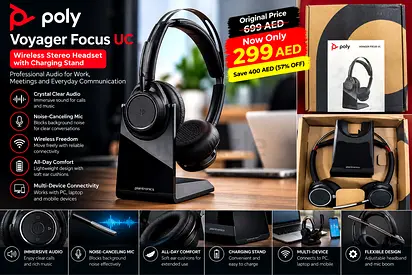 Poly Voyager Focus UC Wireless Bluetooth Headset with Charging Stand