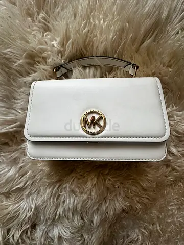 White Michael Kors small leather handbag with top handle the Michael Kors Delancey