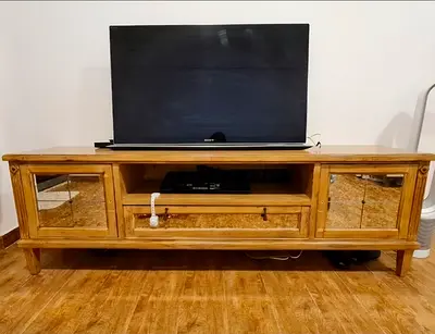 Solid Wood TV Cabinet / Entertainment Unit with Mirrored Doors