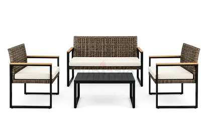 5-Piece Outdoor Wicker Patio Sofa Set with Coffee Table