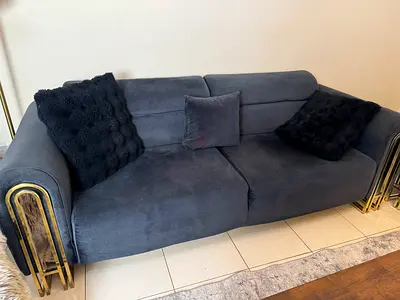 Dark Grey 3-Seater Sofa with Accent Cushions - Good Condition