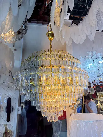 Large Crystal Chandelier - Multi-tier Glass Pendant Light