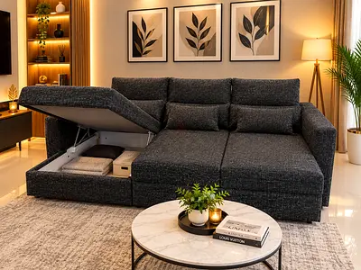 Modern L-Shape Sofa Bed with Storage | Left & Right Fitting | All Colours Available