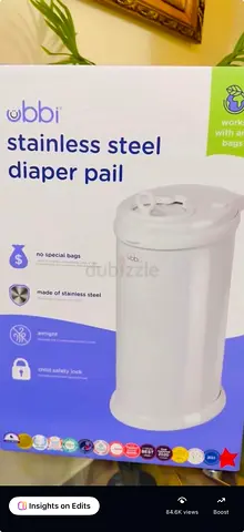 Ubbi Stainless Steel Diaper Pail (White) - Excellent Condition