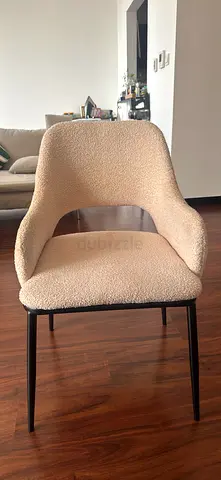 2 Beige Bouclé Dining/Accent Chair with Black Legs - Good Condition