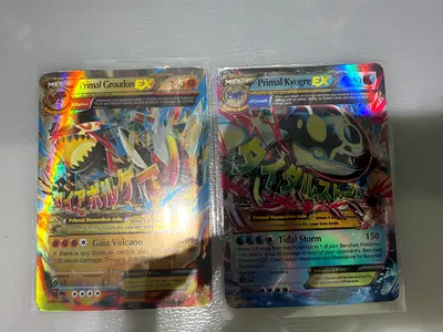 Two Pokémon Primal EX Holo Cards — Groudon EX & Kyogre EX (Good Condition)
