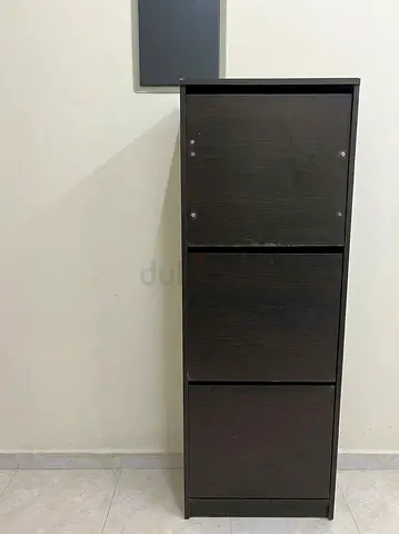 Dark brown 3-tier shoe cabinet / slim storage cupboard