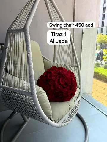 White Rattan Hanging Swing Chair with Cushion - Good Condition