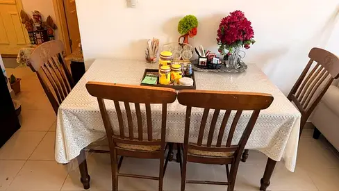 Wooden 4-Seater Dining Table with Chairs - Solid, Used