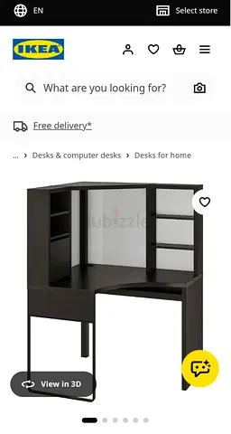 Corner wooden study desk with shelving — good condition
