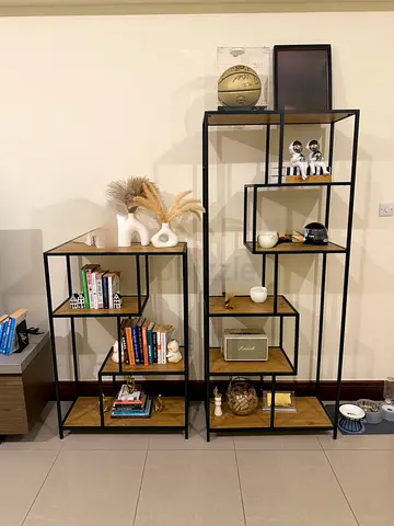 Set of 2 Industrial Metal & Wood Open Shelving Units