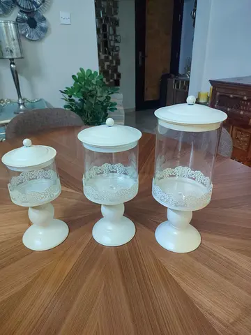 Set of 3 Decorative Glass Canisters with Lids