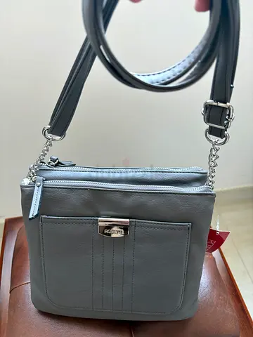 Grey leather crossbody bag with chain strap - Brand New